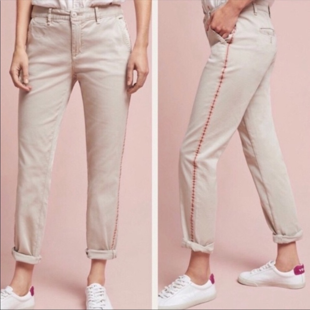 Anthro Relaxed Boyfriend Stripe Soft Khaki Chino